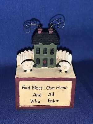 Vintage Primitive Sheep & Saltbox House GOD BLESS OUR HOME & ALL ENTER ❤️sj13m1 - Image 1 of 4