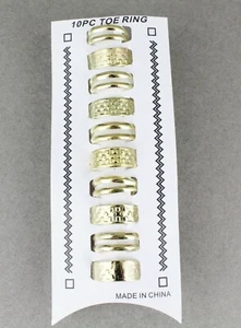 10 Gold toe rings 2line metal toe rings open back adjustable set pack 10 - Picture 1 of 9