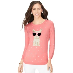 Talbots Hundemuster Baumwollmischung bestickt Pullover Tupfen Strick rosa S neu ohne Etikett 90 - Bild 1 von 9