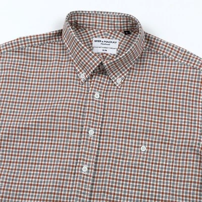 Spier & Mackay Linen Plaid Slim Fit Mens Handmade Shirt Orange/Navy XL - Image 1 of 4