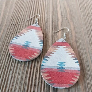 Southwest Boho Cowgirl Drop Dangle Hook Earrings Handmade Multicolor - Picture 1 of 5