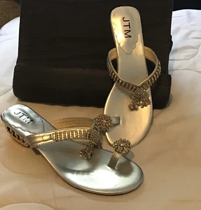 Silver Rhinestone Gold Embellished-Heel Sandal - Women~Size 10? Eu 41 Wedding? - Picture 1 of 13