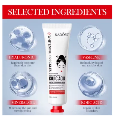 SADOER KOJIC ACID WHITENING SKIN HAND CREAM NIACINAMIDE HYALURONIC ACID FADE DARK SPOTS