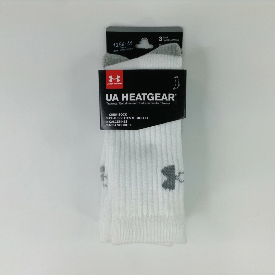 Under Armour HeatGear Tech Crew Socks 3 Pair Youth Large or Womens Small