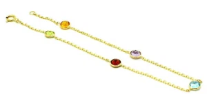 14K Yellow Gold Round Shape Bracelet With Gemstone 8 Inches - Picture 1 of 3