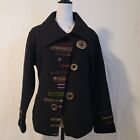 Carson Women's 100% Wool Jacket Blazer Black Military Decorative Button Front Lg