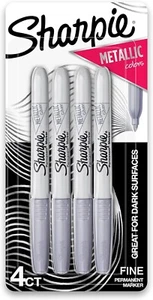 Metallic Permanent Markers, Fine Point, Silver, 4 Count, Light and Dark Surfaces - Picture 1 of 2
