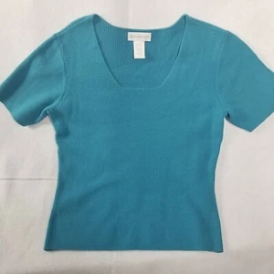 Worthington Womens Blouse Top Size Medium Blue Cyan Cotton Heavy Weight Slim - Picture 1 of 10