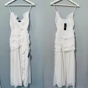 Nuevo Maxi Vestido Lulus Boda Fiesta Blanco Recortado Puntos Volantes Talla Mediana - Imagen 1 de 7