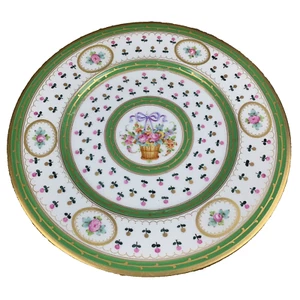 Sevres Green Floral Basket Gold Hand Painted Dinner Plate - Picture 1 of 24