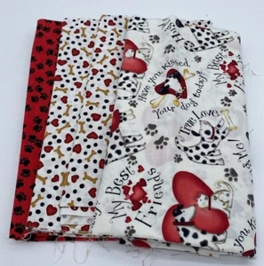 Beth Logan Kaufman CUTE TO BOOT Fabric Lot Of 4 Pcs Dogs Puppies Red Black - Picture 1 of 5