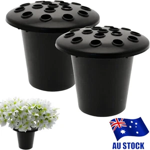 Set of 2 Black Memorial Grave Vase Pots for Fresh Artificial Flowers Replacement - Picture 1 of 11