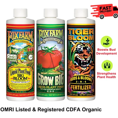 Fórmula de suelo trío de nutrientes líquidos FoxFarm 3 piezas: Big Bloom, Grow Big, Tiger Bloom Foto 1 de 4