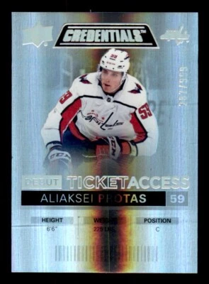 2021-22 UD Credentials #73 Aliaksei Protas Capitals Rookie HOT #/999 - Image 1 of 2