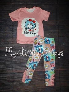 NEW Dr Seuss Miss Thing Bleached Shirt & Leggings Girls Boutique Outfit Set - Picture 1 of 7