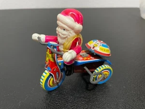 Vintage Celluloid Tin Litho Wind Up SANTA CLAUSE Tricycle Toy 1950's - Picture 1 of 10