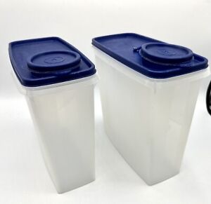 Tupperware Cereal Keepers 469-15 Blue Top, 8" Tall, Seals Tight Set Of 2