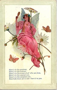 Vintage Postcard Pretty Lady Fairy Woman in Wings Butterfly Mirror Pixie c1910 - Picture 1 of 3