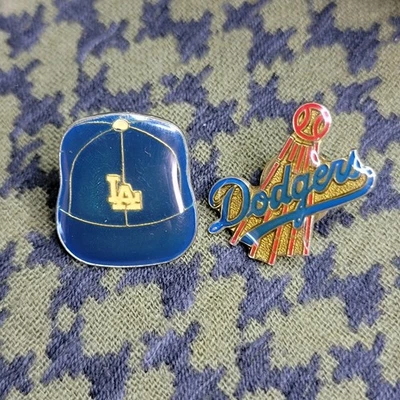 80's Vintage - LA Dodgers - MLB Enamel Baseball Hat Lapel Pins - Rare Set Of 2! - Image 1 of 3