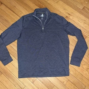 Johnnie O Sweater Mens Medium Blue Flex Quarter 1/4 Zip Pullover Logo Sleeve - Picture 1 of 5