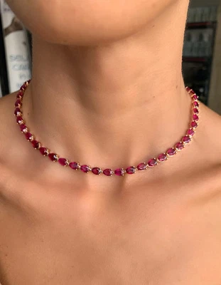 20 克拉实验室制作梨形切割红宝石 14K 镀金网球项链 18 英寸 — 第 1/4 张图片