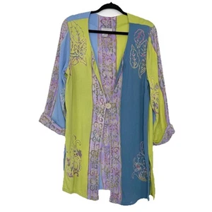 Soft Surroundings Tunic Top Women Small Crinkle Gauze 1 Button Boho Print Beachy - Picture 1 of 10