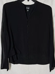Eileen Fisher Hemdbluse Seide Rundhals transparente Ärmel Button Down Größe XS - Bild 1 von 5