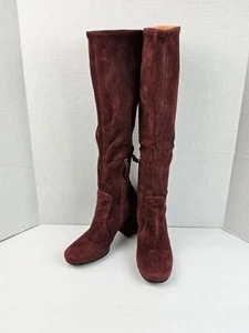 Prada Leather Suede Knee High Heeled Boots Size 36.5 - Picture 1 of 12