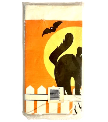 Party House Paper Tablecloth Sealed Halloween Black Cat Bat 54x96 Orange Yellow - Image 1 of 4