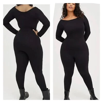 NUEVO Traje de Gato Torrid 1 Negro Cuello Barco Una Pieza Cuerpo Completo Tejido Talla Grande 14/16 LEER Foto 1 de 4