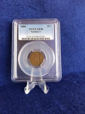 1886 Variety 1 Indian Head Cent 1c Penny *PCGS XF40 Extremely Fine* - Image 1 of 4