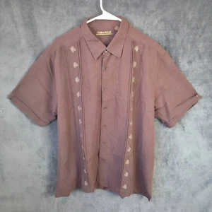 Cubavera Shirt Men’s XL Brown Embroidered Guayabera Style Camp Casual Button Up - Picture 1 of 8