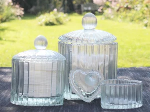 3 HERZ GLAS ORGANISER MAKE-UP AUFBEWAHRUNG TOPF BAD WEIHNACHTEN PARTY WOHNDEKO - Bild 1 von 7