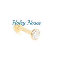 18ct Yellow Gold 3mm created diamond 16g Labret, ear body jewellery Earrings - Picture 1 of 5