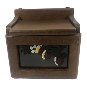 Vintage Wooden Recipe Box Attached Glass Lid Floral Fruit 7" Tall - Picture 1 of 9