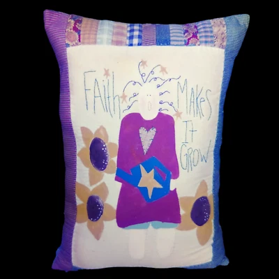 Garden Angel Pillow Pattern vtg Country Primitive Sunflowers Faith Makes It Grow - Image 1 of 3
