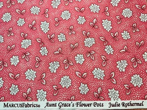 Aunt Grace's Flower Pots Pink Floral Judie Rothermel Cotton Fabric Marcus OOP FQ - Picture 1 of 3