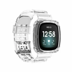  Wrist Strap + Case Bumper For Fitbit Versa 3 / Sense Clear Silicone Watch Band - Picture 1 of 29