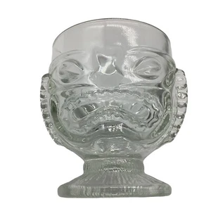 Vintage Tiki Footed Mug Goblet Glass Hawaiian Happy Sad Face Barware - Imagen 1 de 12