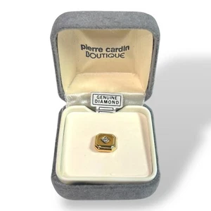 Vintage Pierre Cardin Boutique Gold Tone Genuine Diamond Tie Tack & Original Box - Picture 1 of 7