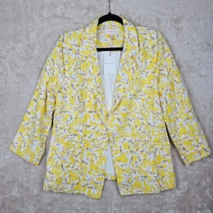 Skies Are Blue Blazer Womens Large Linen Open Front Yellow Preppy Classic Staple - Picture 1 of 6