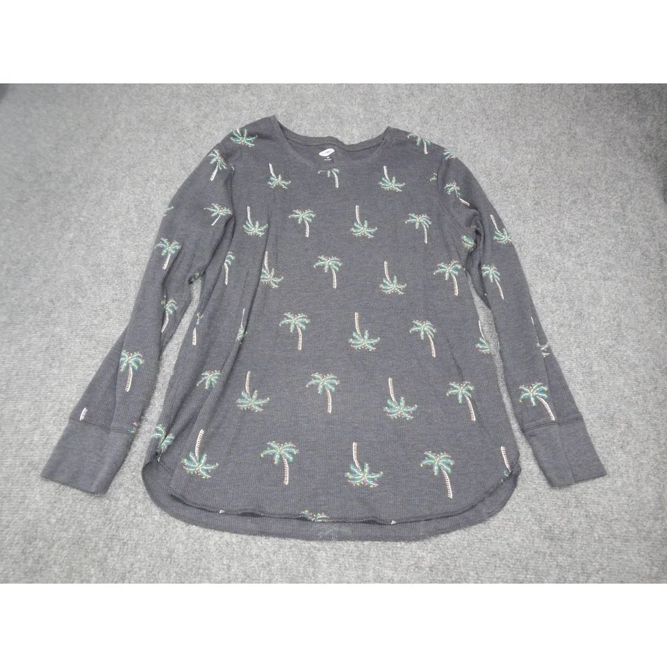 Old Navy Thermal Top Gray XXL Women's Palm Tree Holiday Print Long Sleeve - Image 1 of 4