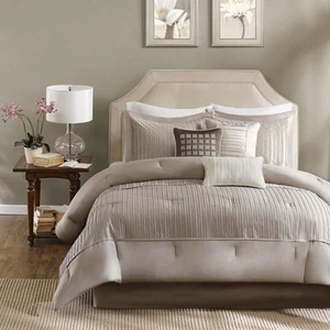 NEU! ~ MODERN ELEGANT TAUPE BEIGE HELLBRAUN BRAUN WEISS STRUKTUR BIESEN BETTDECKEN SET - Bild 1 von 4