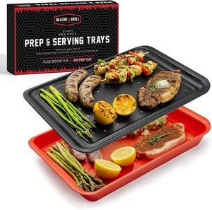 GRILL Prep and Serve Trays | Set of 2 Stackable, Melamine Trays | Serving Tray - Picture 1 of 11