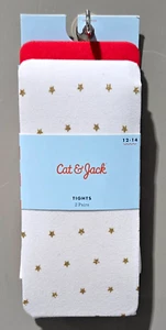 Cat & Jack Girls' Large 12-14 Red & White w/ Gold Stars 2 Pair Nylon Tights Set - Picture 1 of 4
