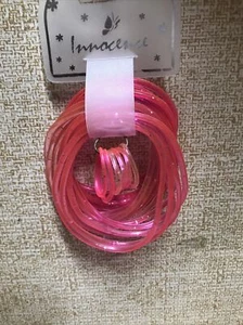 New 22 Piece PINK GLITTER Jelly(16) Bracelets &(6) Rings Set - 3 Shades of Pink - Picture 1 of 3