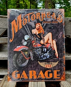 SALE MOTORHEAD GARAGE METAL SIGN Harley Motorcycle Vintage Pin Up Girl - Picture 1 of 5