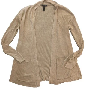 Eileen Fisher Bright Green Open Front Long Sleeve Cardigan Small Merino Wool - Picture 1 of 6
