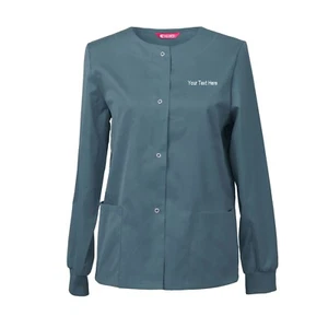 Women‘s Embroidered Scrub Jacket Snap Front Warm up Jacket Personalized text - Picture 1 of 57