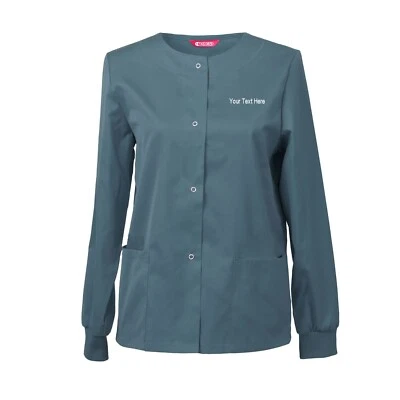 Women‘s Embroidered Scrub Jacket Snap Front Warm up Jacket Personalized text - Image 1 of 4